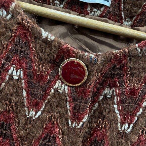 CHYPHON Sweater Cardigan Womens 8 Red Gold Tapestry Button Front Lined Vintage - Picture 3 of 7